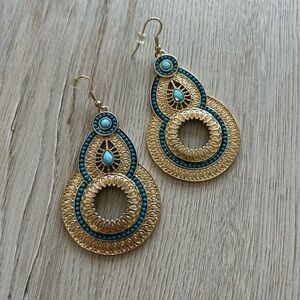 Gold and Blue Dangle Earrings
